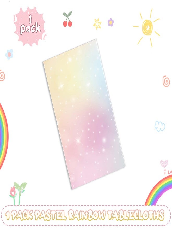 Tiamon 1 Pc Pastel Rainbow Tablecloths Birthday Decorations Pastel Table Cloths for Parties Plastic Rainbow Tablecloth Disposable Table Cover for Unicorn Shower Birthday Wedding 108 x 54 in (Yellow) - Image 4